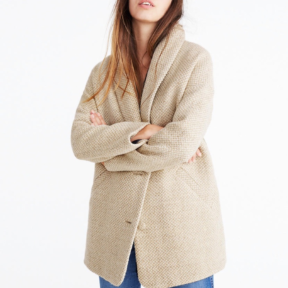 Sezane Herringbone wool coat natural oatmeal
